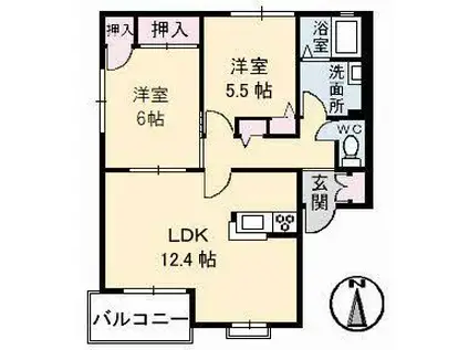 ラ・カーナ D棟(2LDK/2階)の間取り写真