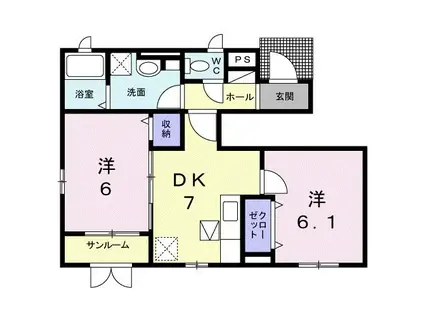 アサンシィオン(2DK/1階)の間取り写真