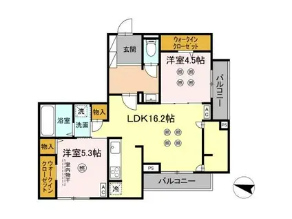 ブランドゥブレ西新(2LDK/2階)の間取り写真