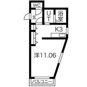 ワラヤビル(1DK/2階)の間取り写真