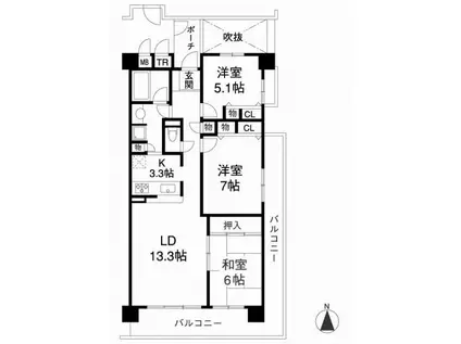 コスモ茨木上穂積(3LDK/3階)の間取り写真