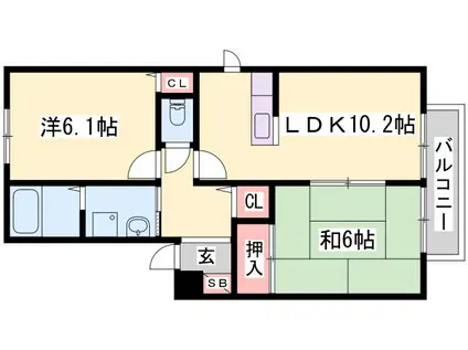 リバーサイド2番館(2LDK/1階)の間取り写真
