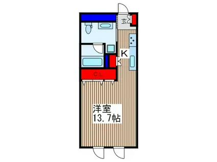 ゼルコヴァ(1K/2階)の間取り写真