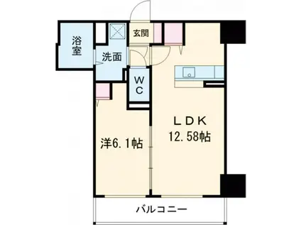 ラミューズ宇都宮ウエスト(1LDK/4階)の間取り写真