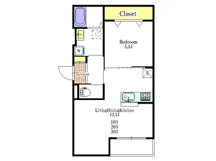 GRACERUHE(1LDK/3階)の間取り写真