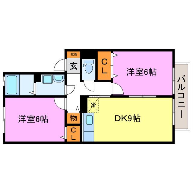 クローバーII(2DK/1階)の間取り写真