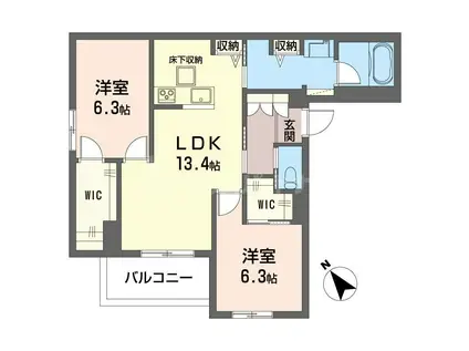 アベニール東金町(2LDK/1階)の間取り写真