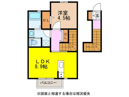 SHINY ドリーム B棟(1LDK/2階)の間取り写真