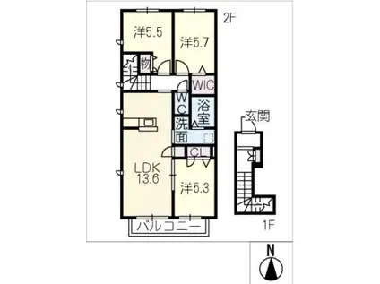 ベルク御剱(3LDK/2階)の間取り写真