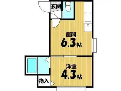 フラットJ中島公園西(1DK/3階)の間取り写真