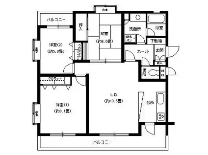 フェニックスコート二子玉川(3LDK/3階)の間取り写真