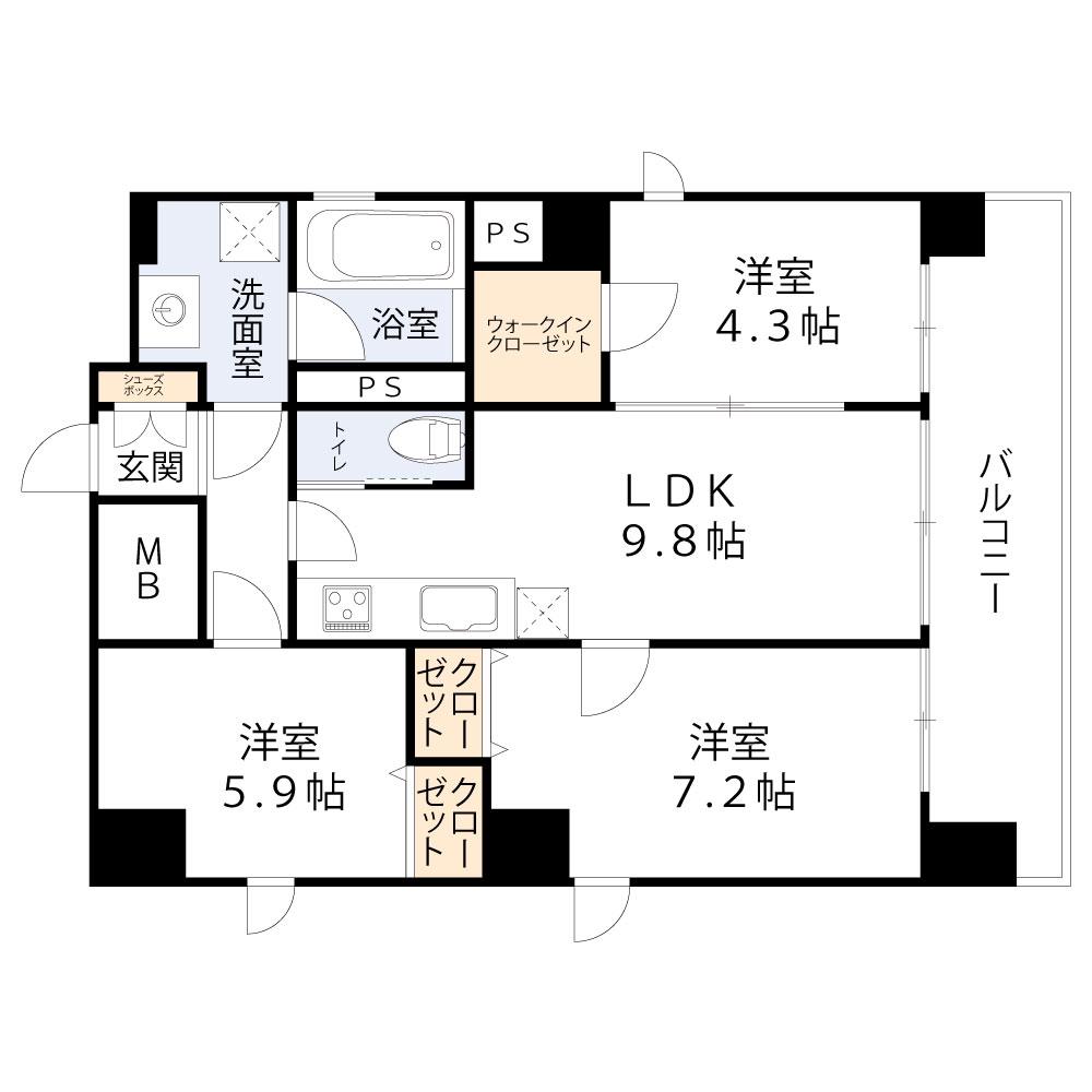 OSAKA CASTEL SHIRAHAMA PREMIER(2SLDK/3階)の間取り写真