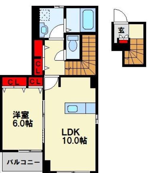 ボスカートC II棟(1LDK/2階)の間取り写真