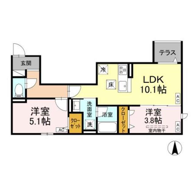 セレスティア上北沢(2LDK/1階)の間取り写真