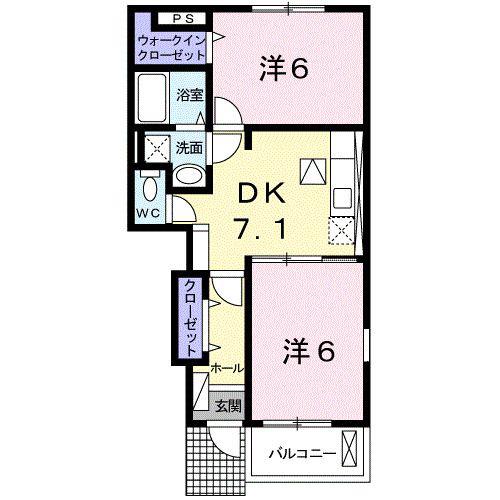 ジェントリーII・B(2DK/1階)の間取り写真