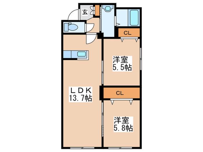 ラグジースペース美園(2LDK/1階)の間取り写真