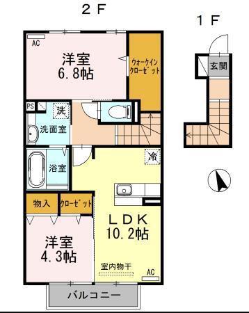 ルミエールひびき(2LDK/2階)の間取り写真