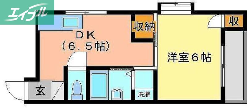 ハイネス新屋敷(1DK/3階)の間取り写真