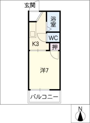 ハイツ鈍池(1K/2階)の間取り写真