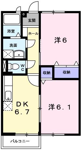 オレンジハイツ(2DK/2階)の間取り写真