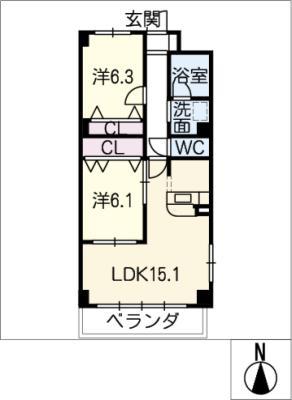GLORIA(2LDK/1階)の間取り写真