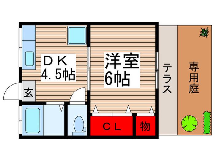 リバーサイドハイツ2号館(1DK/1階)の間取り写真