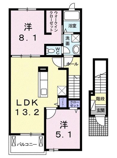 フェリオA(2LDK/2階)の間取り写真