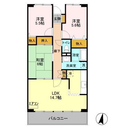 ルーチェ緑が丘A(3LDK/2階)の間取り写真