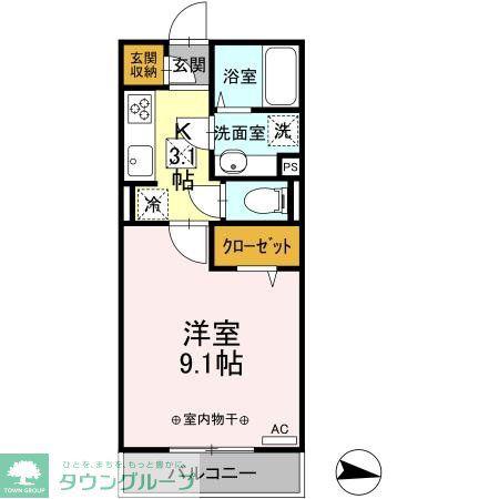 サントリーニ(1K/1階)の間取り写真