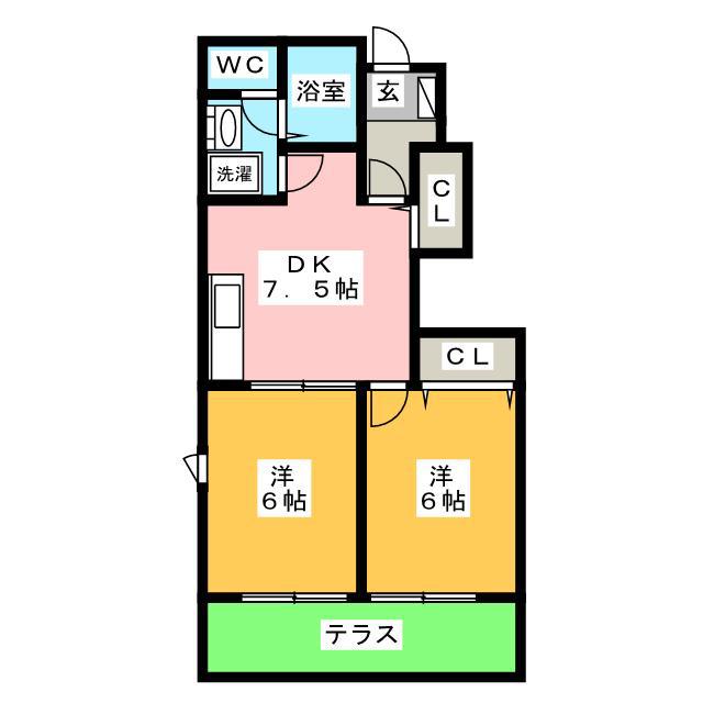シャン.フォンテーヌ(2DK/1階)の間取り写真