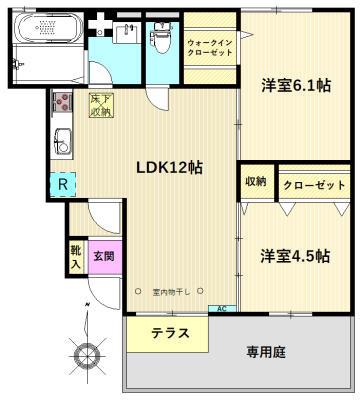 IRIYA A棟(2LDK/1階)の間取り写真