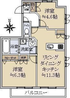 ドゥー・ブランシュ(2LDK/4階)の間取り写真
