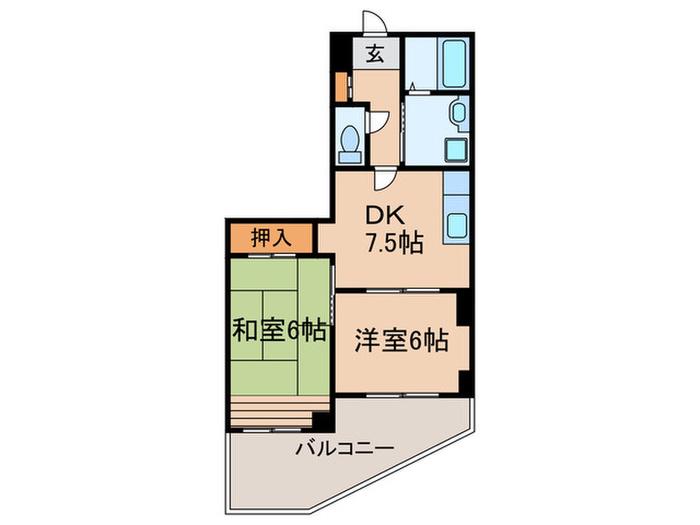 ラ フォンテーヌ(2DK/2階)の間取り写真