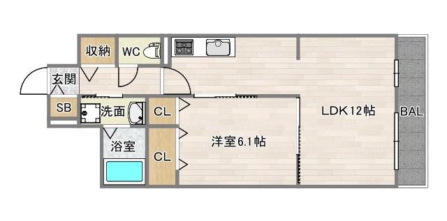 ヴィオラ住吉大社(1LDK/2階)の間取り写真