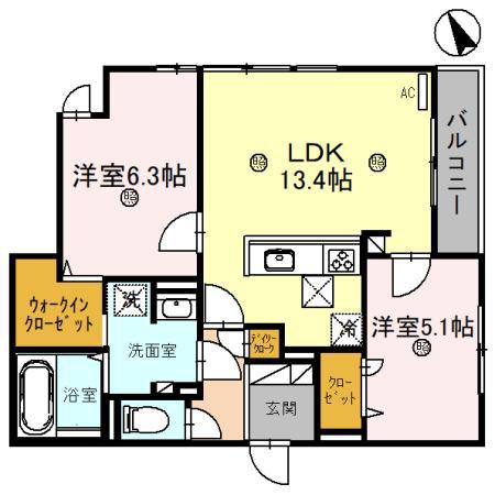 アルタイル明石(2LDK/2階)の間取り写真