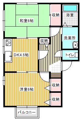 ウインドミルE(2DK/1階)の間取り写真