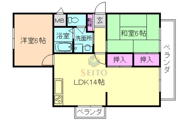 ピアチェーレ(2LDK/2階)の間取り写真