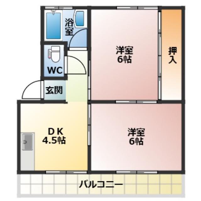 岩田アパート(2DK/1階)の間取り写真