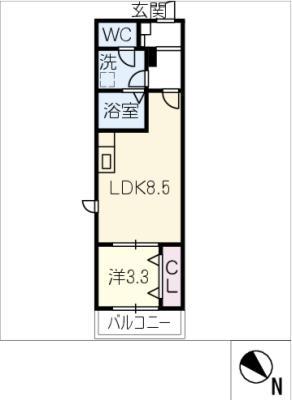 LE COCON 鳴海(1LDK/3階)の間取り写真