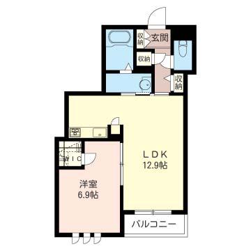 アルフラット武蔵浦和(1LDK/3階)の間取り写真