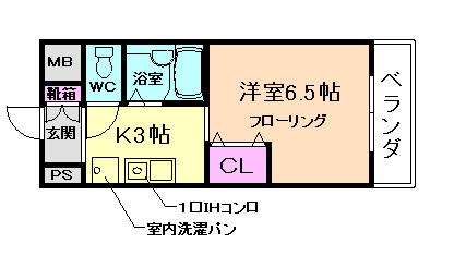 カーサ天神(1K/5階)の間取り写真
