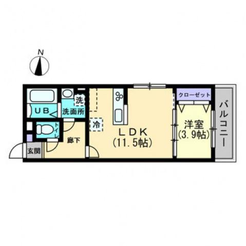クレール東福山(1LDK/4階)の間取り写真