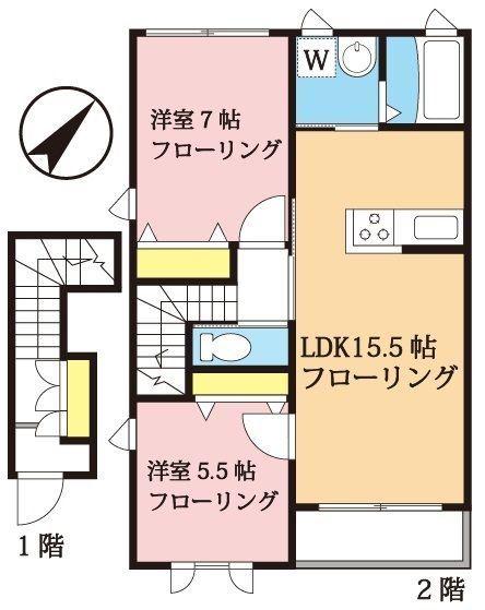 シャーメゾンMUKUROJIコート(2LDK/2階)の間取り写真