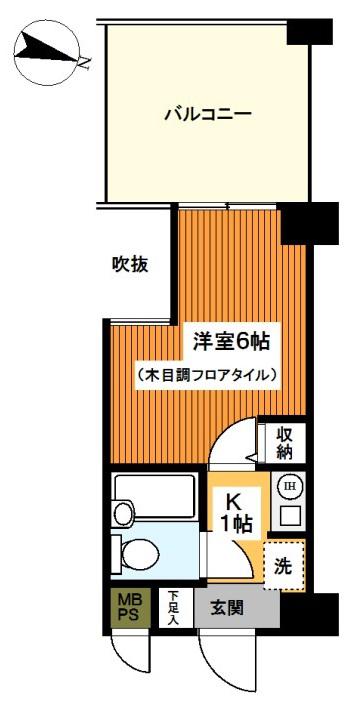 ライオンズプラザ平塚宝町(1K/2階)の間取り写真