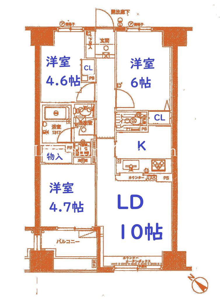 グランアルベーラ横濱関内(3LDK/7階)の間取り写真