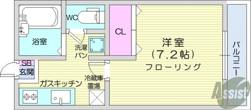 エバーグリーン桜ヶ丘(1K/2階)の間取り写真