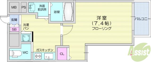 フィットエル仙台一番町(1K/6階)の間取り写真