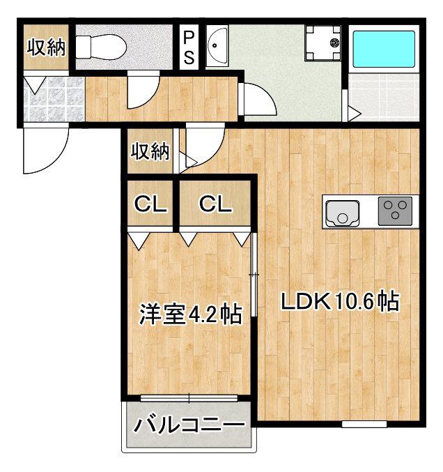 セレーノ鳥栖I(1LDK/1階)の間取り写真