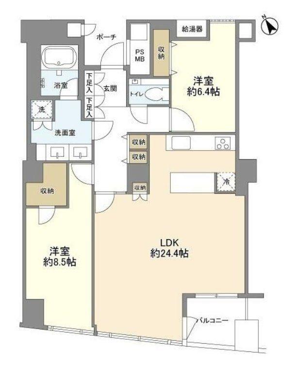 品川Vタワー(2LDK/38階)の間取り写真
