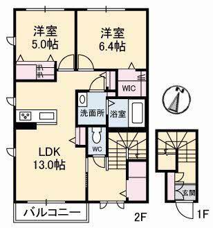 RAINBOW中島 D棟(2LDK/2階)の間取り写真